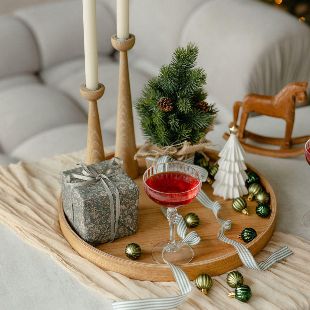 Large Round Oak Serving Board for Holiday Home Decor Tray-0
