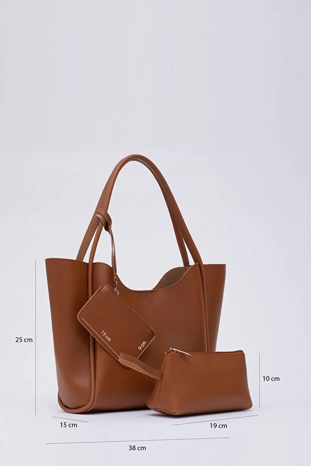 Barna SHK108 műbőr női kéz és váll pénztárcával és sminkkel